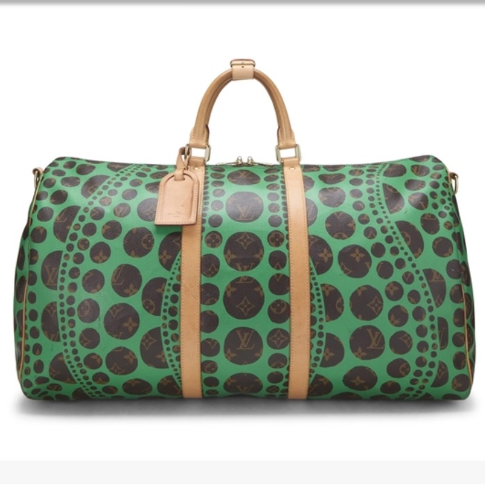 Yayoi Kusama X Louis Vuitton Green Infinity Dots Keepall Bandouliere 55